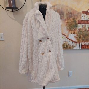 TEDDY BEAR WARM DOUBLE BREASTED SWEATER JACKET -  Winter White - Sz 4X - NWOT
